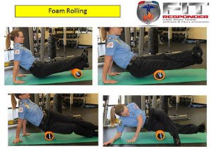 Demonstration of a foam roller for stretching.