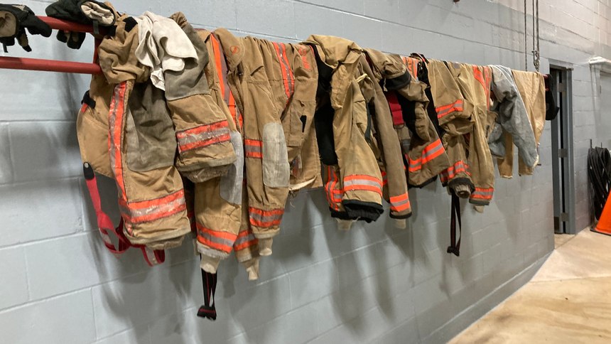 Cleaned gear hangs in the station following a run.