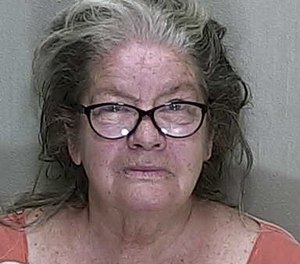 Claudia Jean Cyr, 64, is accused of hitting a firefighter with a sock stuffed with two soup cans. (Photo/Marion County Sheriff's Office)