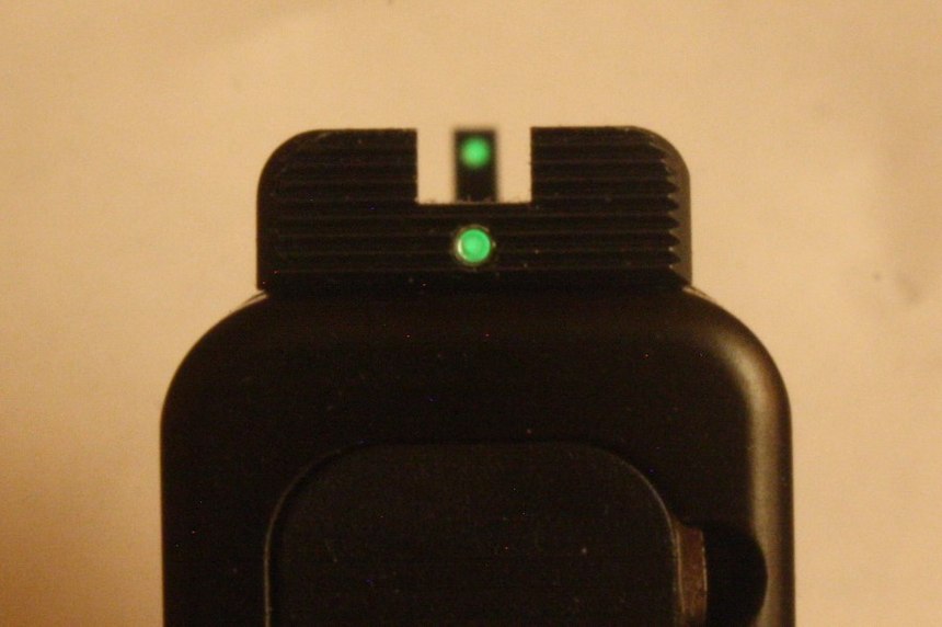 The Heinie Straight-8 sights give the clearest and fastest sight picture I have found with LOTS of light around the front sight. The two dots are noticeably different in size, avoiding confusion, and are faster to use than three-dot models, in my opinion. (Photo/Dick Fairburn)