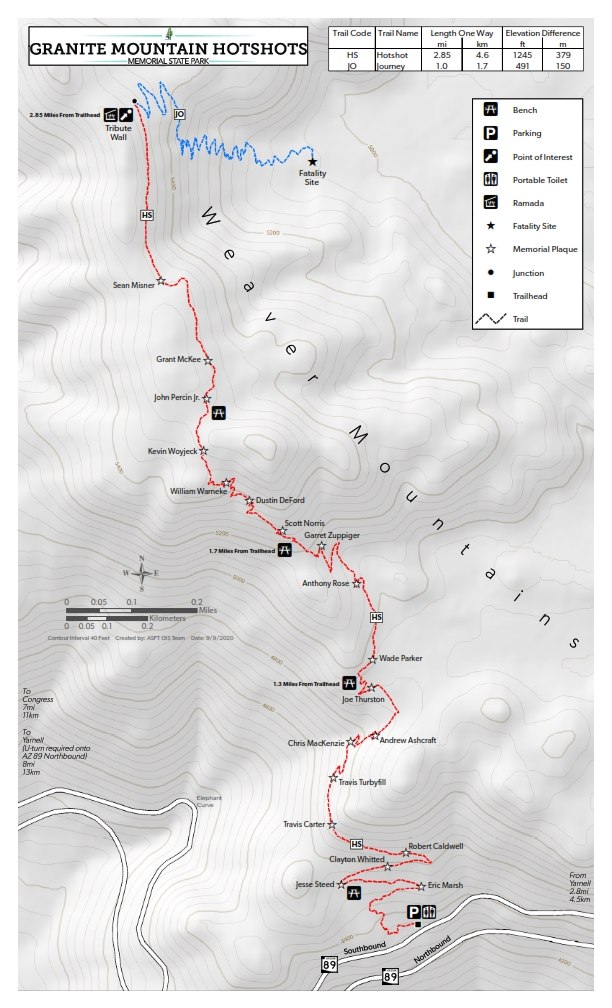 A map of the Granite Mountain Hotshots Memorial State Park trails.