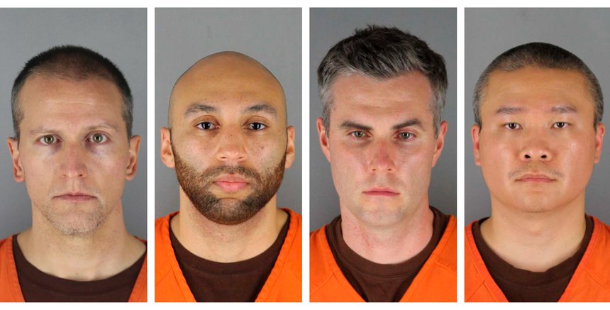 This combination of photos provided by the Hennepin County Sheriff's Office in Minnesota on June 3, 2020, shows from left, former Minneapolis police officers Derek Chauvin, J. Alexander Kueng, Thomas Lane and Tou Thao.