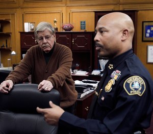 Detroit Police Chief Ralph Godbee (right) and author George Kelling (left), are interviewed in Detroit in 2012.
