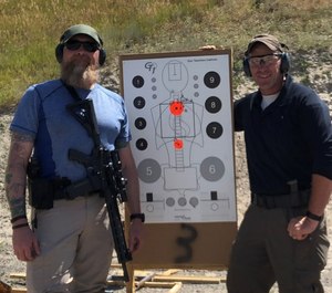 Author Sean Curtis (left) and instructor Rich Donaghe put the Geissele Super Duty LE to the test at the Colorado Law Enforcement Firearms Instructors Association annual conference.