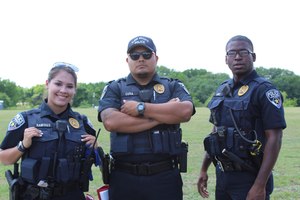 Officers Ramires, Cura and Sims of the Glenn Heights Police Department model their custom load-bearing vests from Blue Stone Safety Products.
