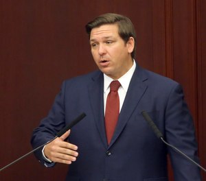 Gov. Ron Desantis delivers his state of the state address on the first day of legislative session Tuesday, March 5, 2019, in Tallahassee, Fla. (AP Photo/Steve Cannon)