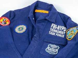 A jumpsuit work by FBI bomb technician Bill Matens during the investigation of the 1993 World Trade Center bombing is on display at the museum.