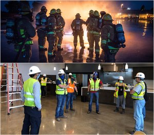 Top: A lieutenant leads cadets during a live-fire propane drill. Bottom But sometimes, chiefs must manage instead of lead, like in the case of new station design. Chiefs become managers when they get to the construction phase of a new station project.