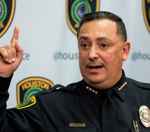Houston Police Chief Art Acevedo gives an update in the investigation of the officer-involved shooting, that left four HPD officers shot and two suspects dead, during a news conference Thursday, Jan. 31, 2019, in Houston.