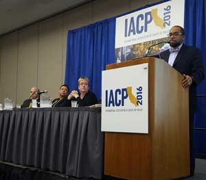 From left to right, Ed Medrano of the Gardena (Calif.) Police Department, Stephanie O'Malley of the Denver Department of Public Safety, Ellen Emery from the law firm of Ancel and Glink, as well as Keenon M. James of the COPS Office.