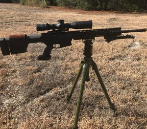 Shadowtech's rifle cradles, along with a solid tripod, provide an LE sniper with a stable platform ranging from a high prone to a solid standing position. (Photo/Harry Fitzpatrick)
