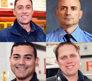 Four FDNY paramedics were nominated for the Daily News Hometown Heroes award for pulling an unconscious man from a basement filled with lethal levels of carbon monoxide. Clockwise from top left: Paramedics Niall O'Shaughnessy, Philip Jugenheimer, Joshua Rodriguez and James Carlson. (Photo/FDNY)