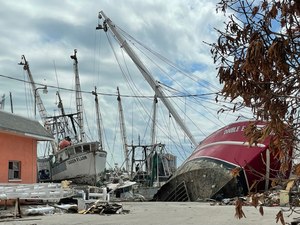 Boats were scattered around the Fort Myers Beach area, destroyed by the storm surge.