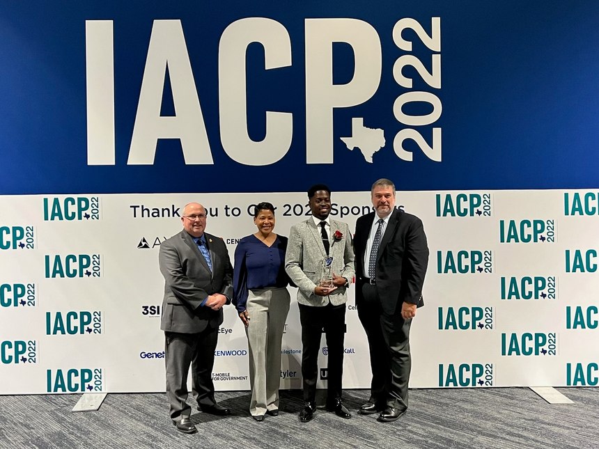 From Left to Right: (Julio Valcarcel, Vice President of Sales, LeonardoChief Mirtha V. Ramos, Chief of Police, DeKalb County Police DepartmentOfficer Deandre T. BrownChris McDonold, Chair of the Vehicle Crimes Committee and Executive Director of the Maryland vehicle Theft Prevention Council)