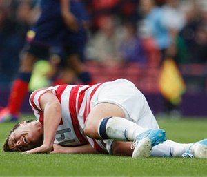 Soccer player with a leg injury