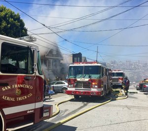 Units are deployed according to the priorities presented by the incident. Here, the first-in engine deploys their initial lead to the seat of the fire while the first and second in truck companies perform LOUVERS functions (Laddering, Overhaul, Utilities, Ventilation, Entry, Rescue, and Salvage).