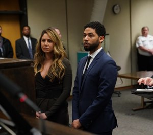 Jussie Smollett appears at a hearing for judge assignment with his attorney Tina Glandian, left, at Leighton Criminal Court, Thursday, March 14, 2019. (E. Jason Wambsgans/Chicago Tribune/TNS)