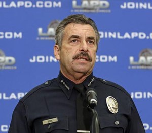 In this Feb. 4, 2014 file photo, Los Angeles Police Chief Charlie Beck speaks at a news conference at LAPD headquarters. (AP File Photo/Reed Saxon)