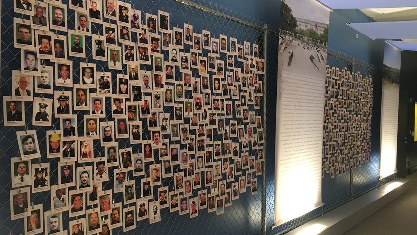 A new wall of photos depicts all the members of law enforcement who died as a result of 9/11.