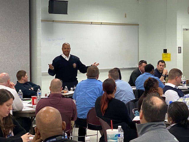 Former Richmond Fire Department Deputy Chief, now Prince George’s County Fire Department Deputy Chief, Dwayne V. Bonnette, addresses class participants.