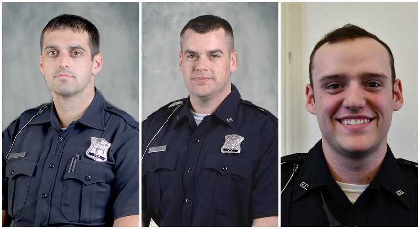Battle Creek officers Jeffrey Johnson, Benjamin Downey and Ben Shippell