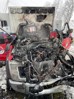 After the crash and fire, the patient was taken to Saratoga Hospital by another Malta- Stillwater ambulance. The injured crewmembers were also transported.