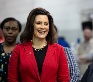 Gov. Gretchen Whitmer visits Grand Rapids Community College's Leslie Tassell M-TEC campus on Wednesday, Feb. 13, 2019 in Grand Rapids, Mich. (Cory Morse/The Grand Rapids Press via AP)