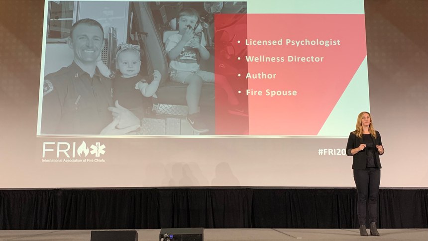 Rachelle Zemlok, clinical psychologist and strategic director of wellness at Lexipol, presents at Fire-Rescue International 2022.