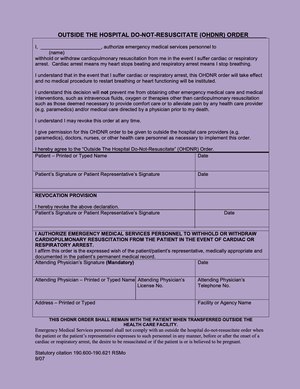 Missouri Out of Hospital DNR Form is shown here. There are also Physician Orders for Life Sustaining Treatment (POLST  forms that describe patients' treatment preferences in additional detail. Other names for POLST include: MOLST, MOST, TPOPP and more. EMS professionals should be familiar with their state’s forms.