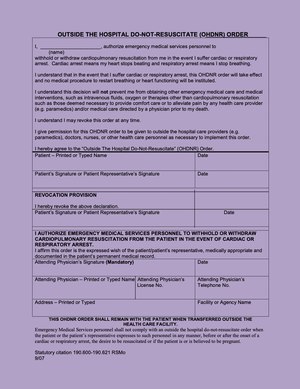 Missouri Out of Hospital DNR Form is shown here. There are also Physician Orders for Life Sustaining Treatment (POLST forms that describe patients' treatment preferences in additional detail. Other names for POLST include: MOLST, MOST, TPOPP and more. EMS professionals should be familiar with their state’s forms.