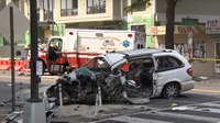 Video: Speeding minivan crashes into D.C. ambulance