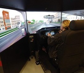 The L3 PatrolSim at the museum is the same driving simulator found in many police academies.