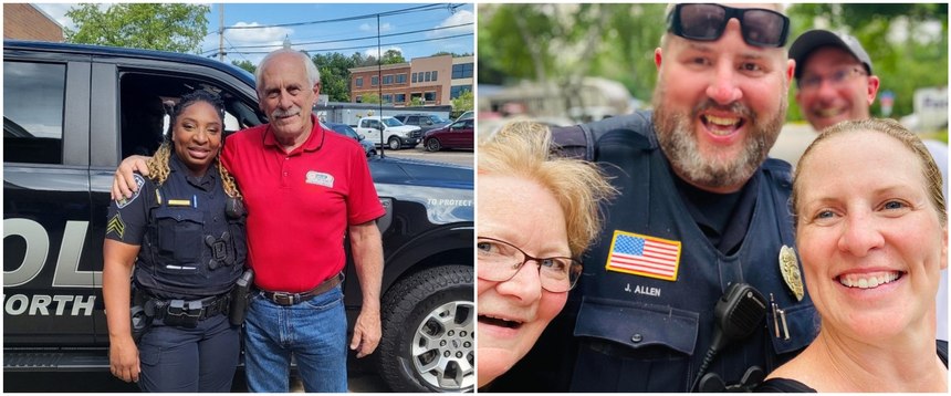 Sergeant DeCory with our TZD coordinator; Officer Allen with community members on National Night Out.