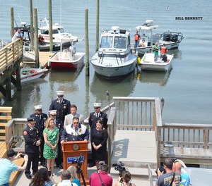 Town workers installed a 6-foot-by-88-foot pier this spring and a 3-foot-by-20-foot ramp, leading to a 10-foot-by-20-foot float with four piles behind Long Beach Fire Station No. 2.(Photo/ City of Long Beach New York Fire Department)