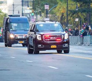 NYPD's Hercules team patrols the parade route at the Macy's Thanksgiving Day Parade.