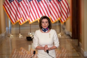 House Speaker Nancy Pelosi of Calif., walks to speak about the so-called Heroes Act, Tuesday, May 12, 2020 on Capitol Hill in Washington. Image: Saul Loeb/Pool via AP