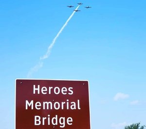 This sign shows the new name for Heroes Memorial Bridge.
