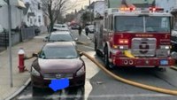 Photos: Mass. firefighters get creative when illegally parked car blocks hydrant at blaze