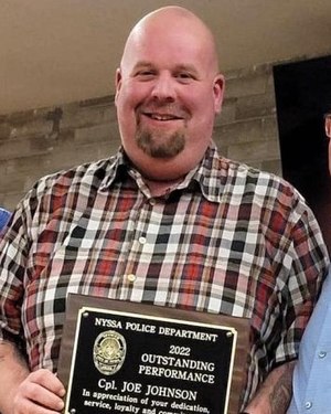 Nyssa officer Joseph Johnson was shot while he was still in his vehicle after pulling the suspect over.