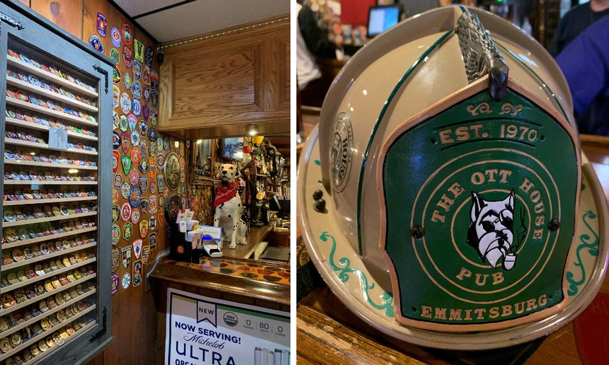 Over the years, firefighters from over 400 departments have left their patch at Ott House. But some have gone further than that, building decorative cases to display challenge coins or bringing custom fire helmets as gifts to the Ott family.