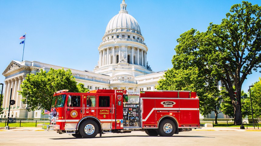 The Madison Fire Department now has in its arsenal the country’s first electric fire truck in active service – the Pierce Volterra zero-emissions pumper.