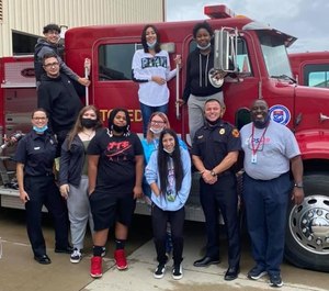 Row 1: Jill Hoffman (TFRD), Emily Lewandowski, David Greskey, Mackenzie Strunk, Malenie Moreno, TFRD Deputy Chief Daniel Brown-Martinez, Andre Tiggs (PS419 instructor); Row 2: Ricky Urbian, Joseph Miller, Savona Olvera, Empress Hughley-Harris