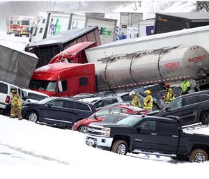 Emergency personnel work at the scene of a fatal crash near Fredericksburg, Pa., Saturday. (Daniel Zampogna/PennLive.com via AP)