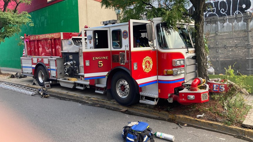 Eight Paterson firefighters were injured when a pair of fire trucks collided Saturday evening while responding to a call, officials said.