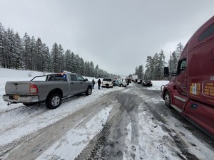 A pileup involving about 100 cars, trucks and big rigs during a blinding snowstorm occurred on Interstate 84 in the Blue Mountains.