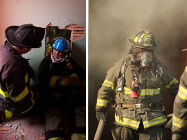 Left: Clark with instructor Jeff Shupe during rookie school in 2002. (Photo/John Whitinger) Right: Clark during rookie school in 2021.(Photo/Ashley Clark)