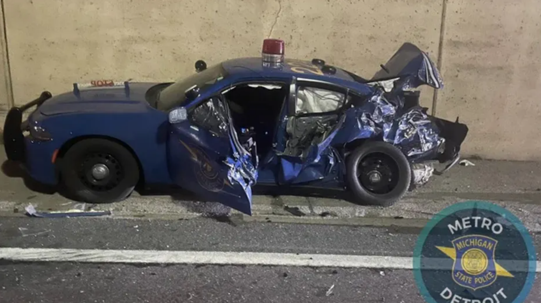 Dash cam video Mich trooper struck by speeding vehicle during traffic stop