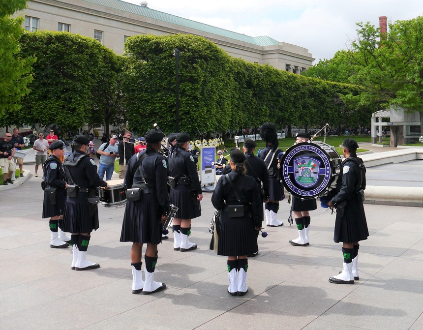 Seattle Police Pipes and Drums playing at the National Law Enforcement Officers Memorial in Washington, D.C.