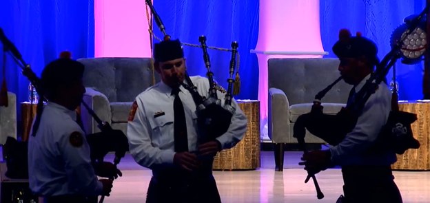 The Charlotte (N.C.) Pipes and Drums played Amazing Grace.