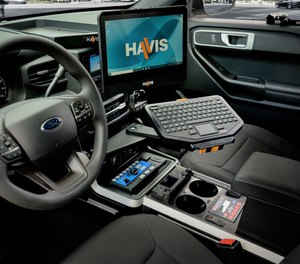 The HAVIS VSX Console for 2020-2021 Ford Police Interceptor Utility Vehicles provides a comfortable and efficient mobile workspace.